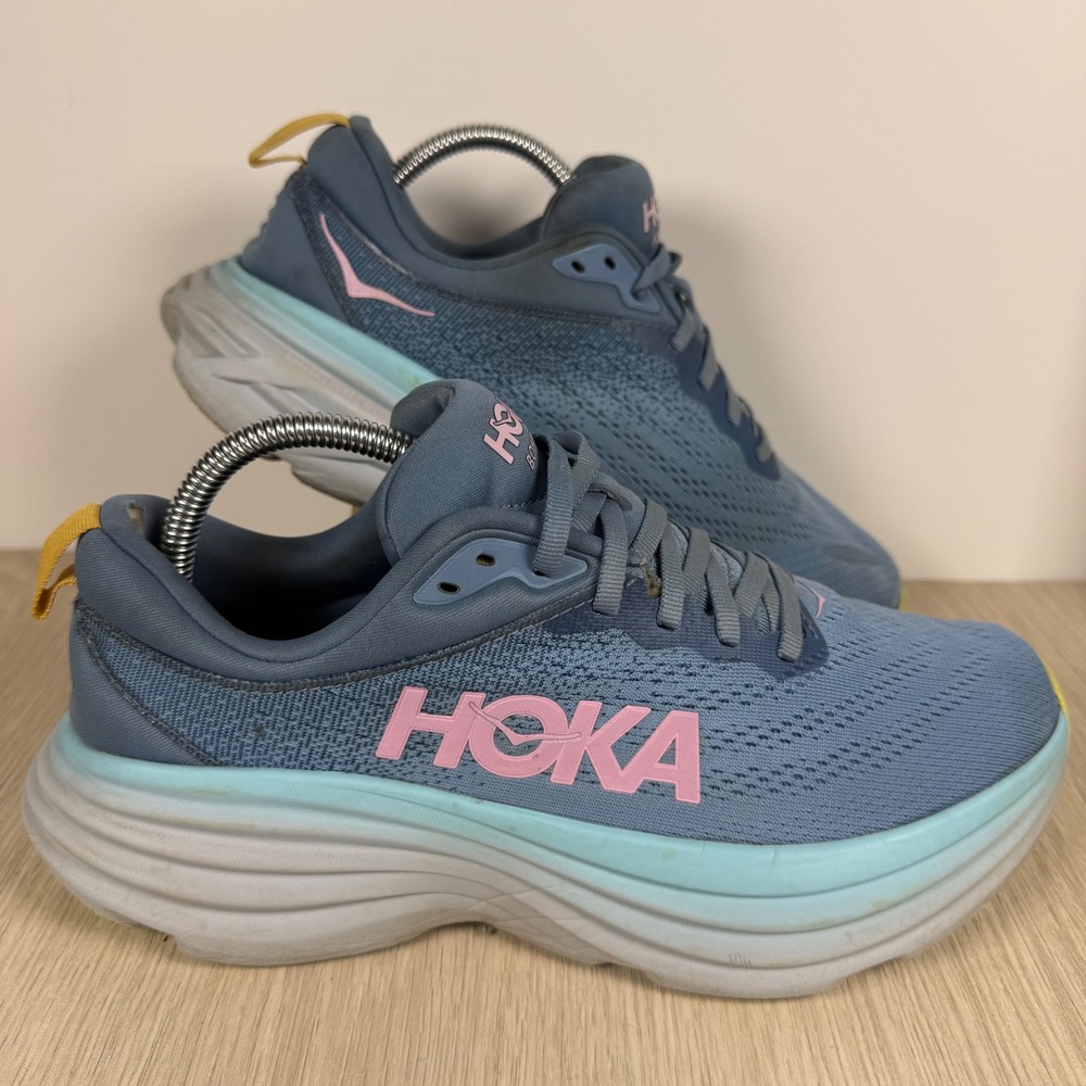 Running Shoes Hoka Bondi 8 Womens 9 Blue Pink Cushioned Road Sneakers